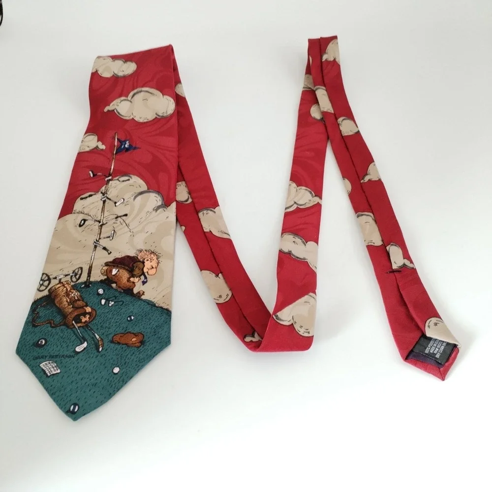 VTG Gary Patterson Frustrated Golfer Novelty‎ Tie Balancine Hot Cakes Red Golf